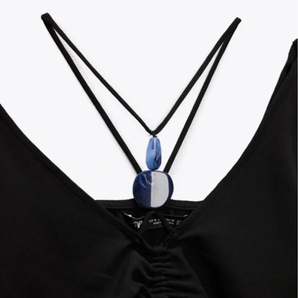 Zara Gothic Black Stone Accent Bell Sleeve Flare Mini Dress Size Small - Picture 5 of 10